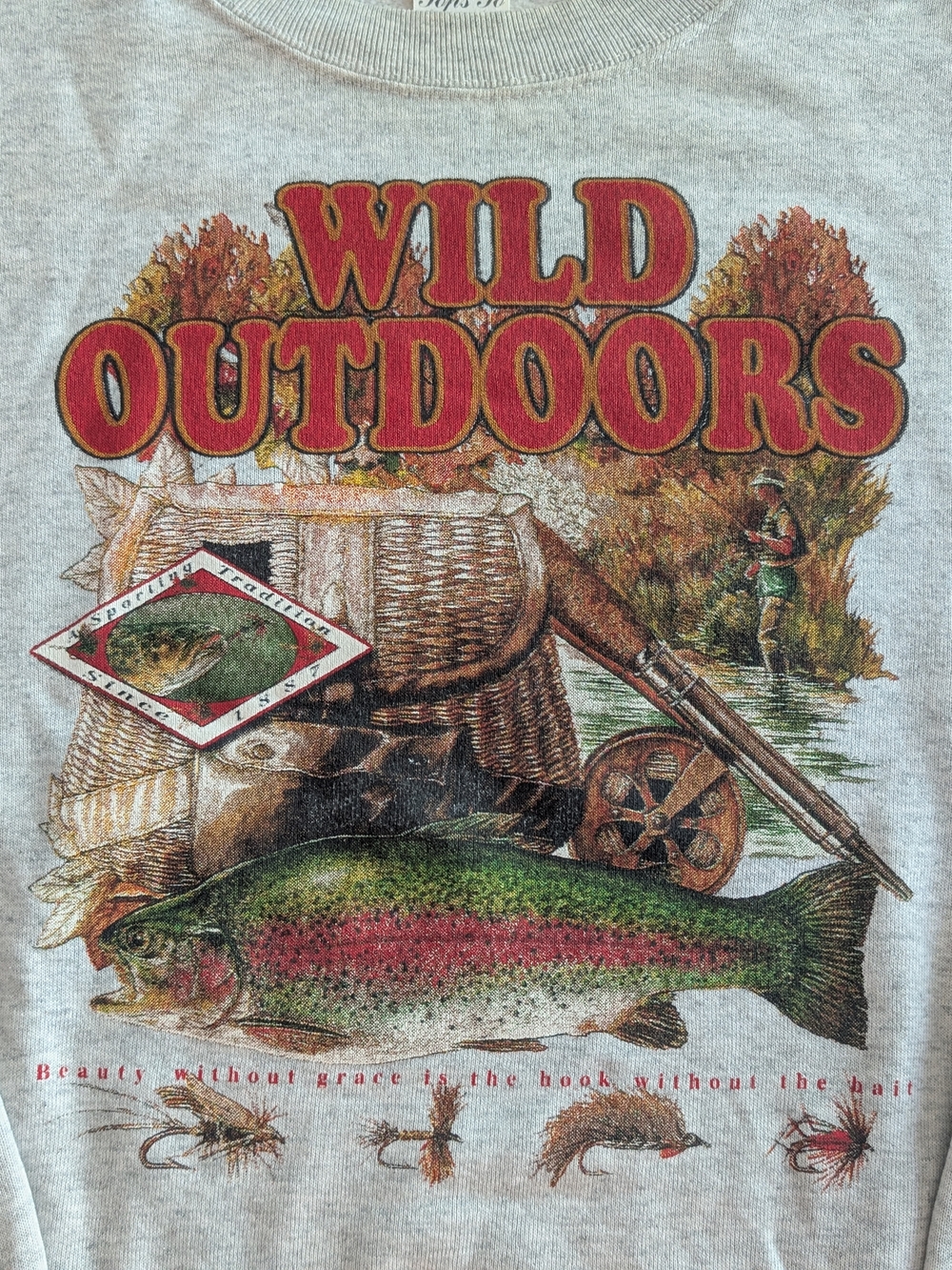 Wild Outdoors Crewneck Sweater - Gray with Red and Green Print